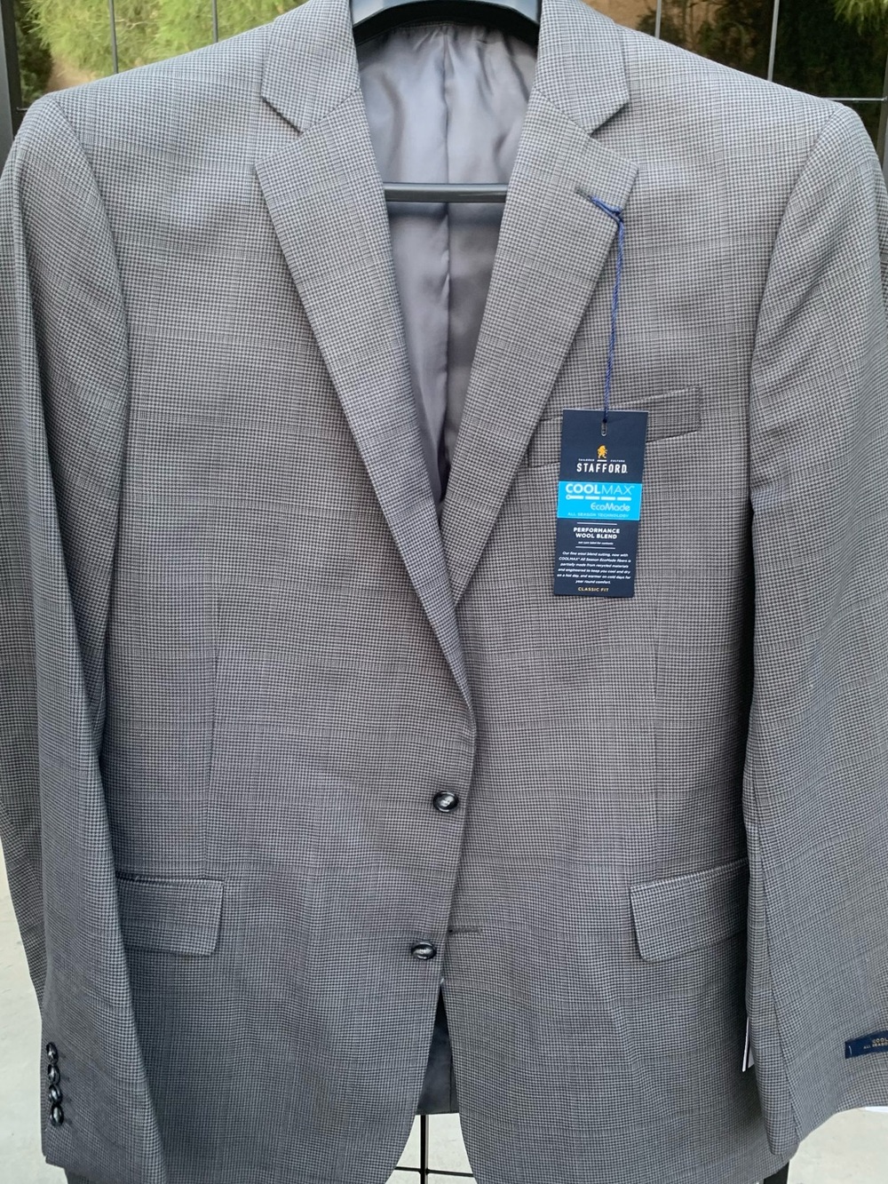 NWT Stafford Classic Fit Coolmax Men's Gray Micro-Check Suit Blazer 48L